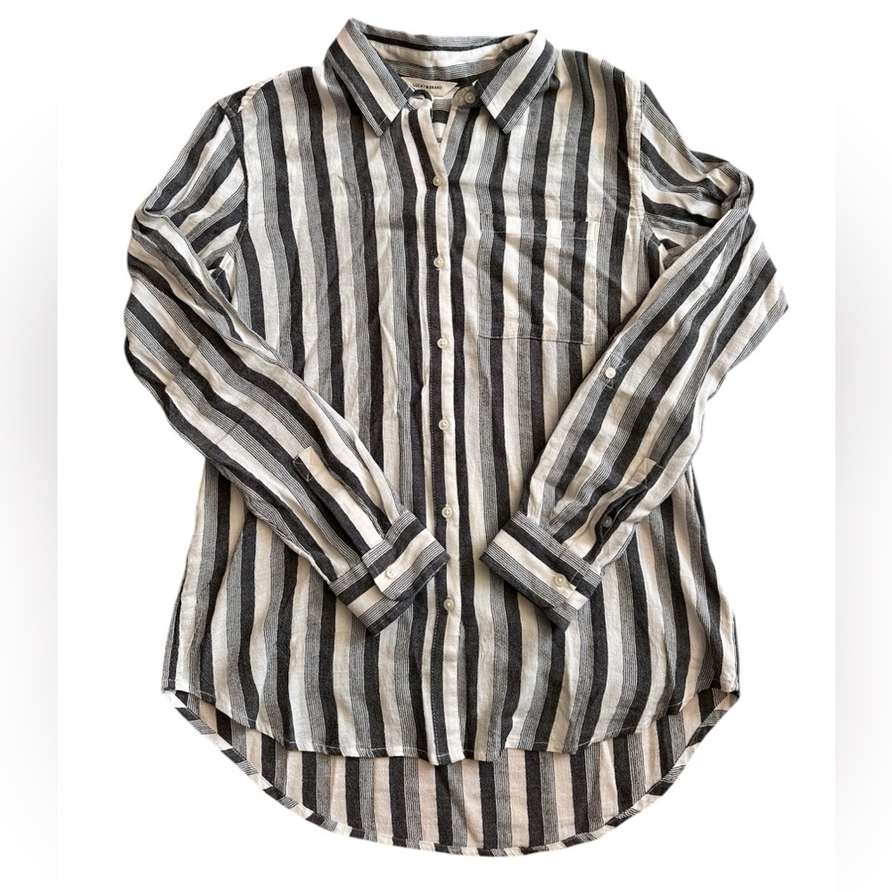 NWT. Lucky Brand Women’s Striped Black and White Button-Up Shirt, Size S